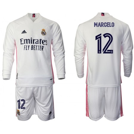 Real Madrid Marcelo 12 Bambino Maglia Prima 2020/2021 Manica Lunga (+ Pantaloncini)
